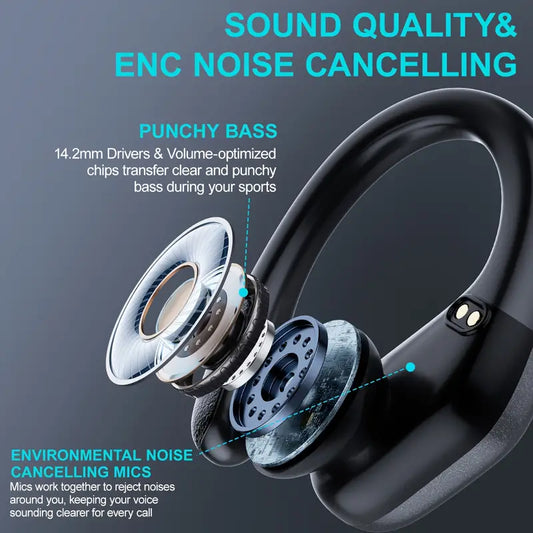 Wireless Sports Earbuds with Pure Bass Sound and LED Display - Black