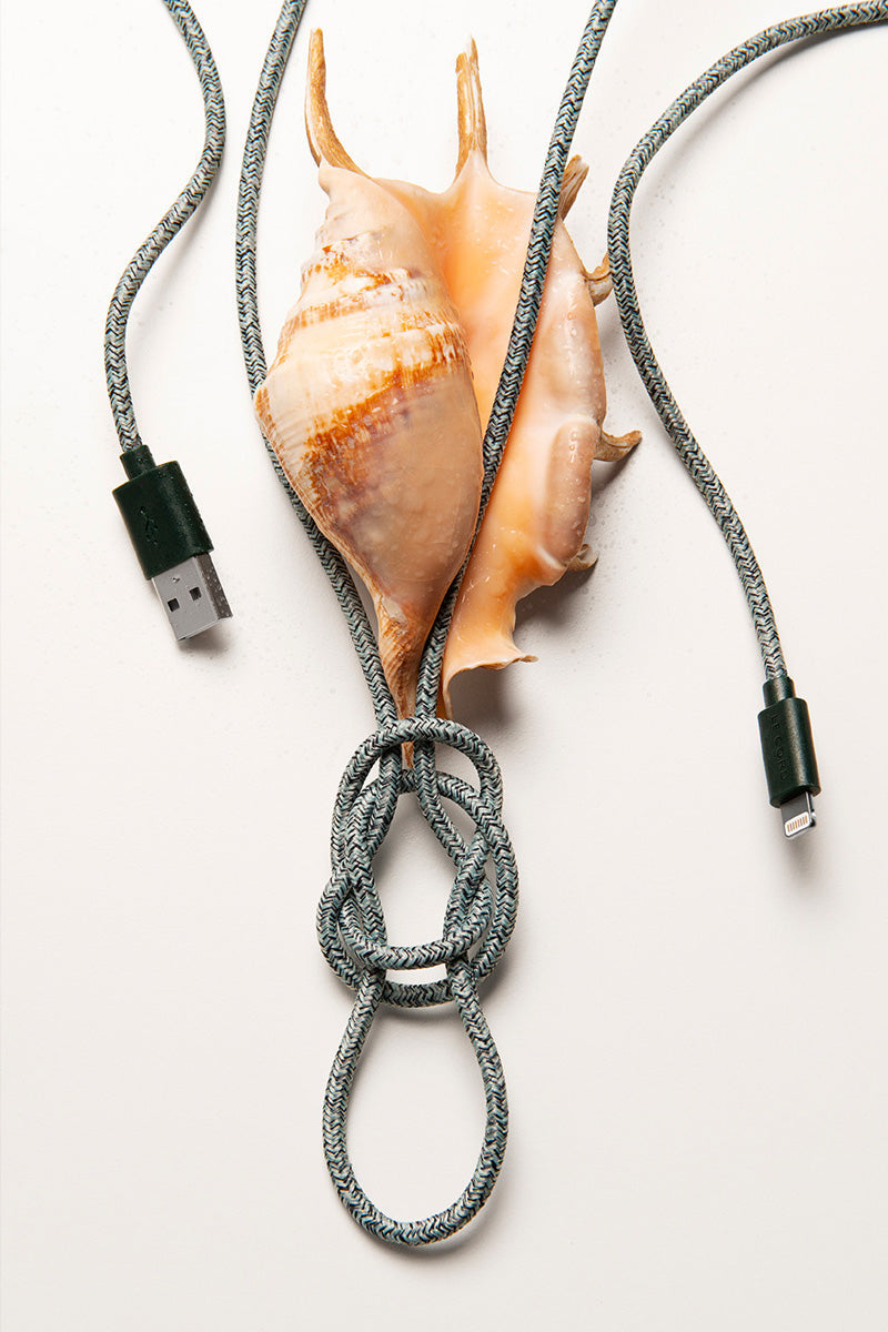 Green iPhone Lightning cable · 2 meter · Made of recycled fishing nets