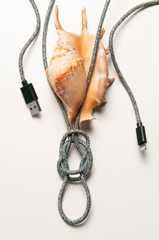 Green iPhone Lightning cable · 2 meter · Made of recycled fishing nets