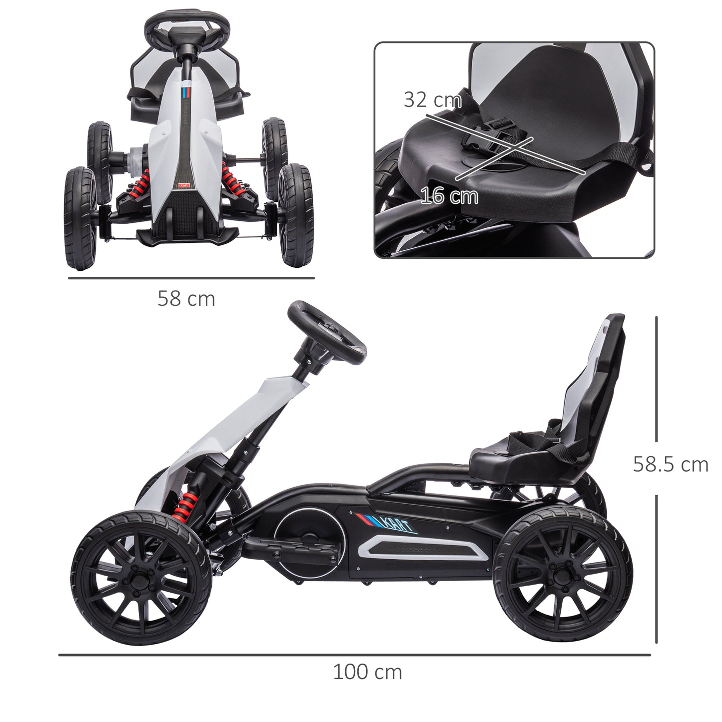HOMCOM 12V Electric Go Kart for Kids, Ride-On Racing Go Kart with Forward Reversing, Rechargeable Battery, 2 Speeds, for Boys Girls Aged 3-8 Years Old in White