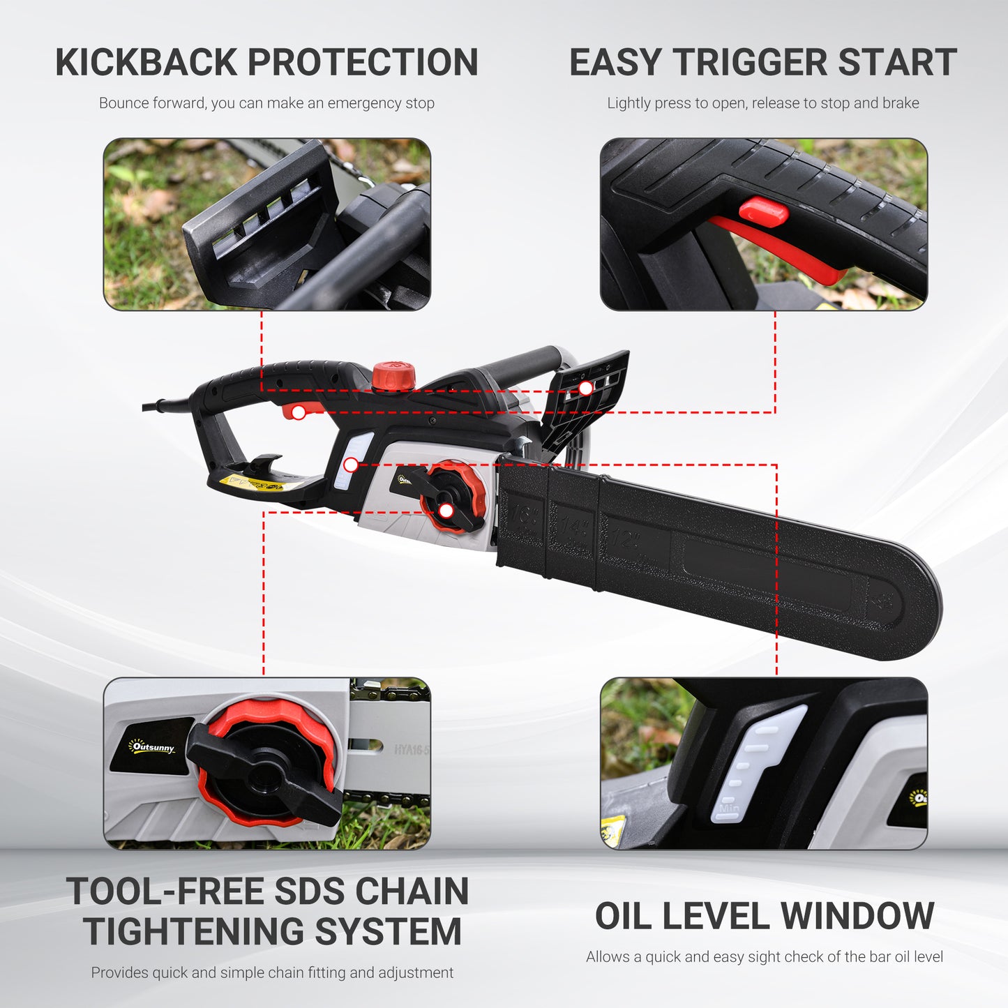 1600W Electric Chainsaw with Double Brake, Tool-Free Chain Tensioning, 40cm Guide Bar & Chain Power Saw to Cut Wood | DURHAND