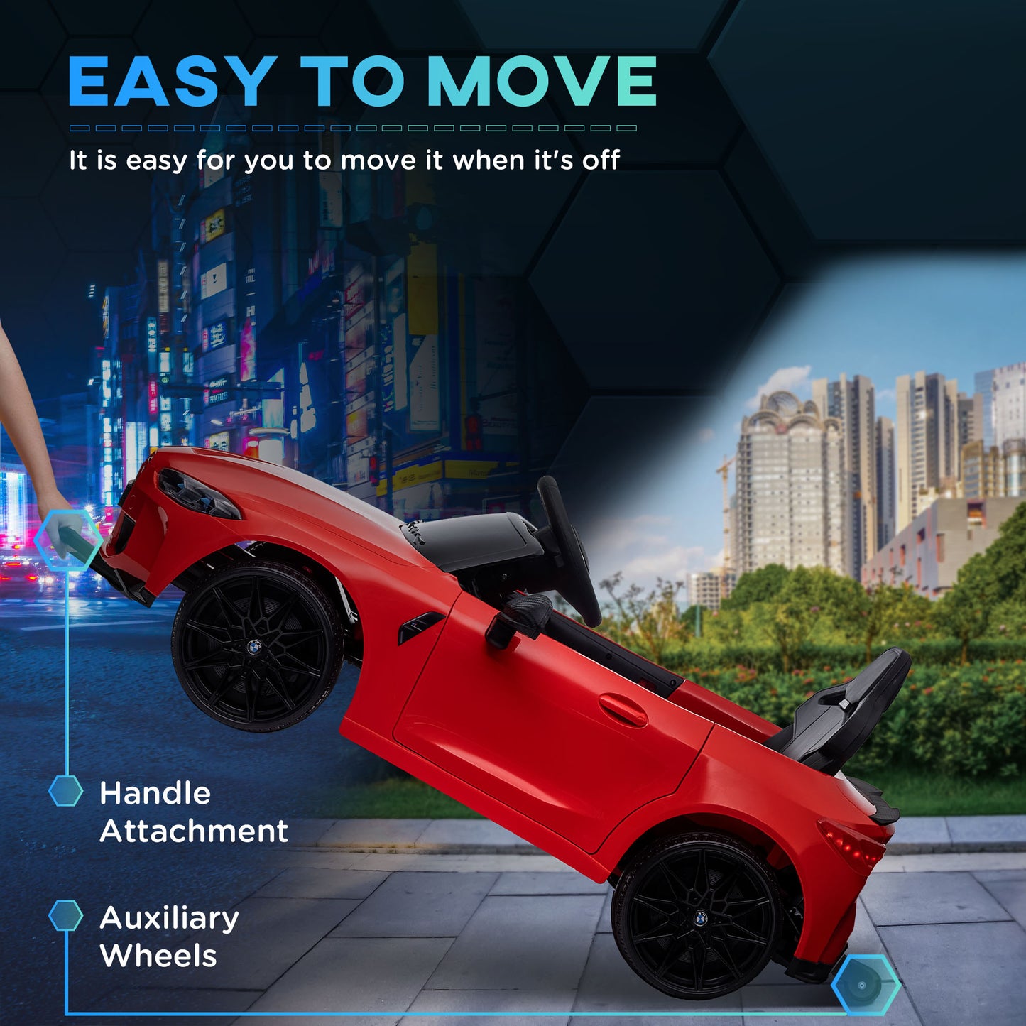 12V BMW M4 Licensed Kids Car with Easy Transport, Remote Control, Suspension, Music, Horn, LED Lights - Red by AIYAPLAY