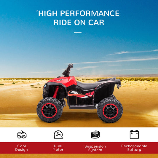 12V Ride-On Quad Bike w/ Music, Horn, for Ages 3-5 Years - Red | HOMCOM