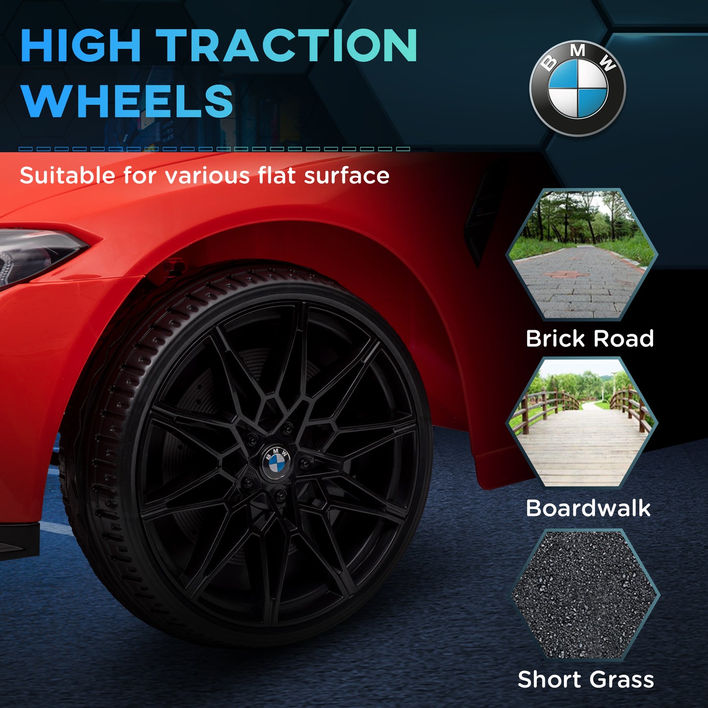 12V BMW M4 Licensed Kids Car with Easy Transport, Remote Control, Suspension, Music, Horn, LED Lights - Red by AIYAPLAY