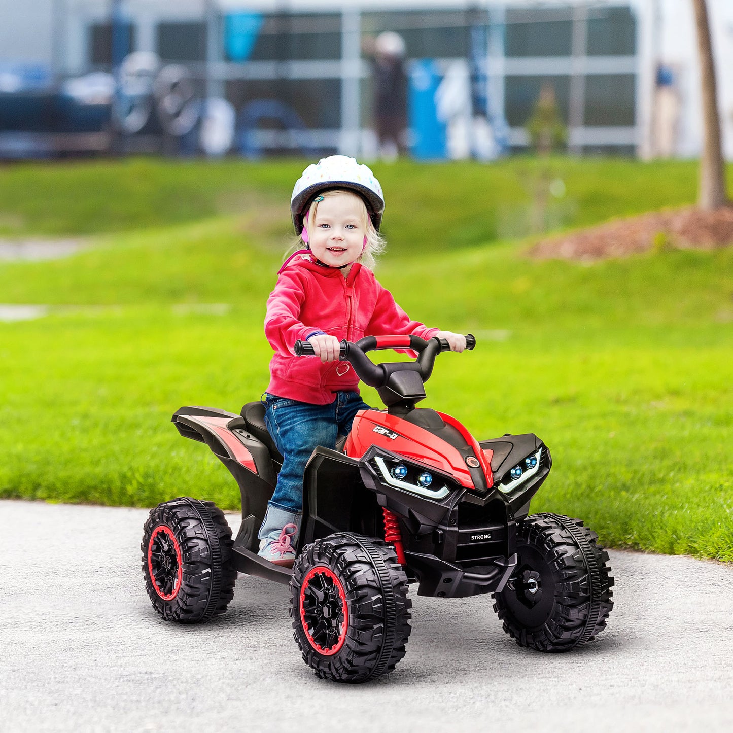 12V Ride-On Quad Bike w/ Music, Horn, for Ages 3-5 Years - Red | HOMCOM