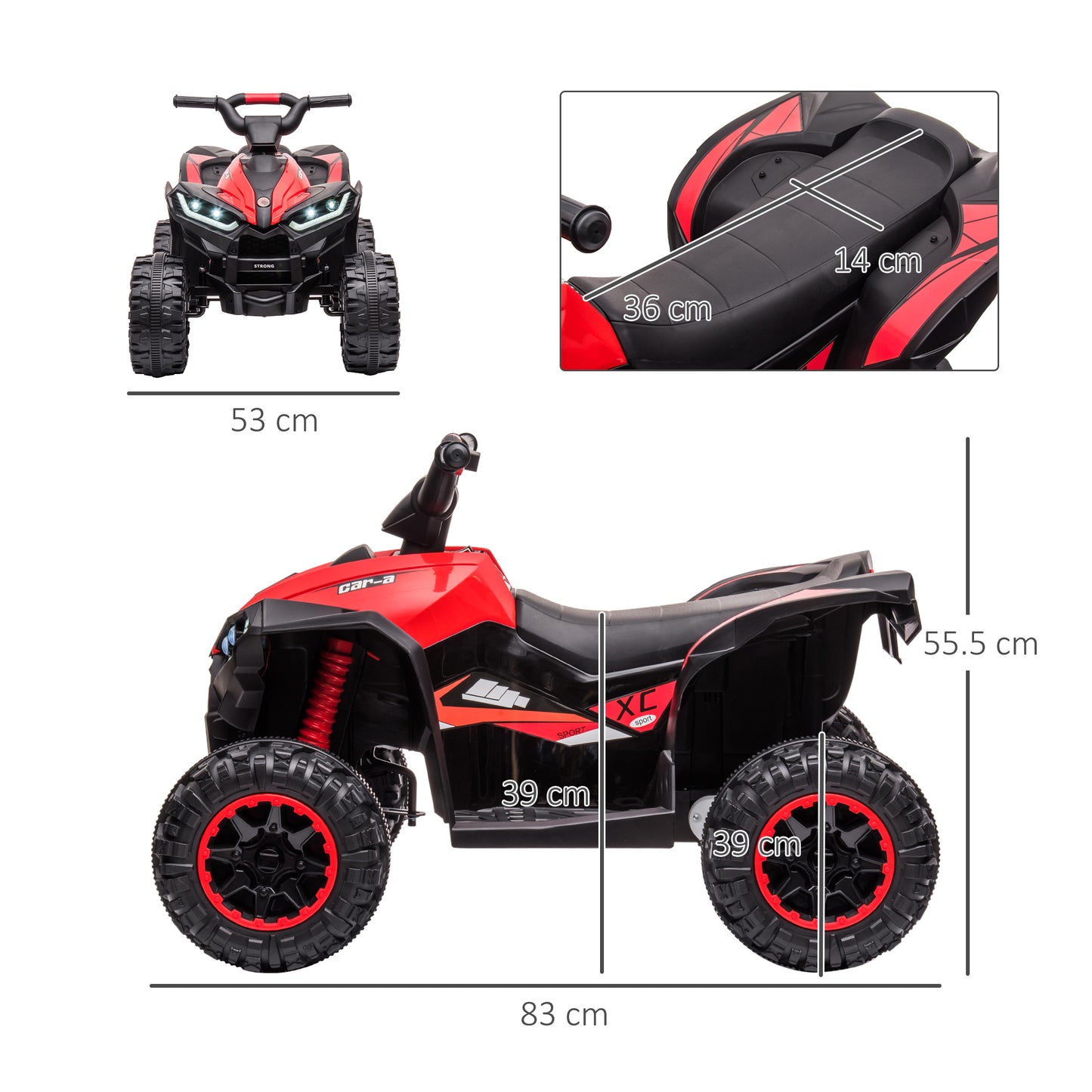 12V Ride-On Quad Bike w/ Music, Horn, for Ages 3-5 Years - Red | HOMCOM