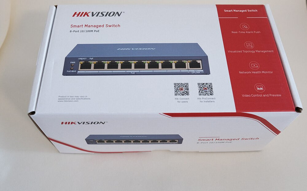 Hikvision Smart 8 Ports POE Switch Fast Ethernet 48VDC RJ45 10/100 Mbps