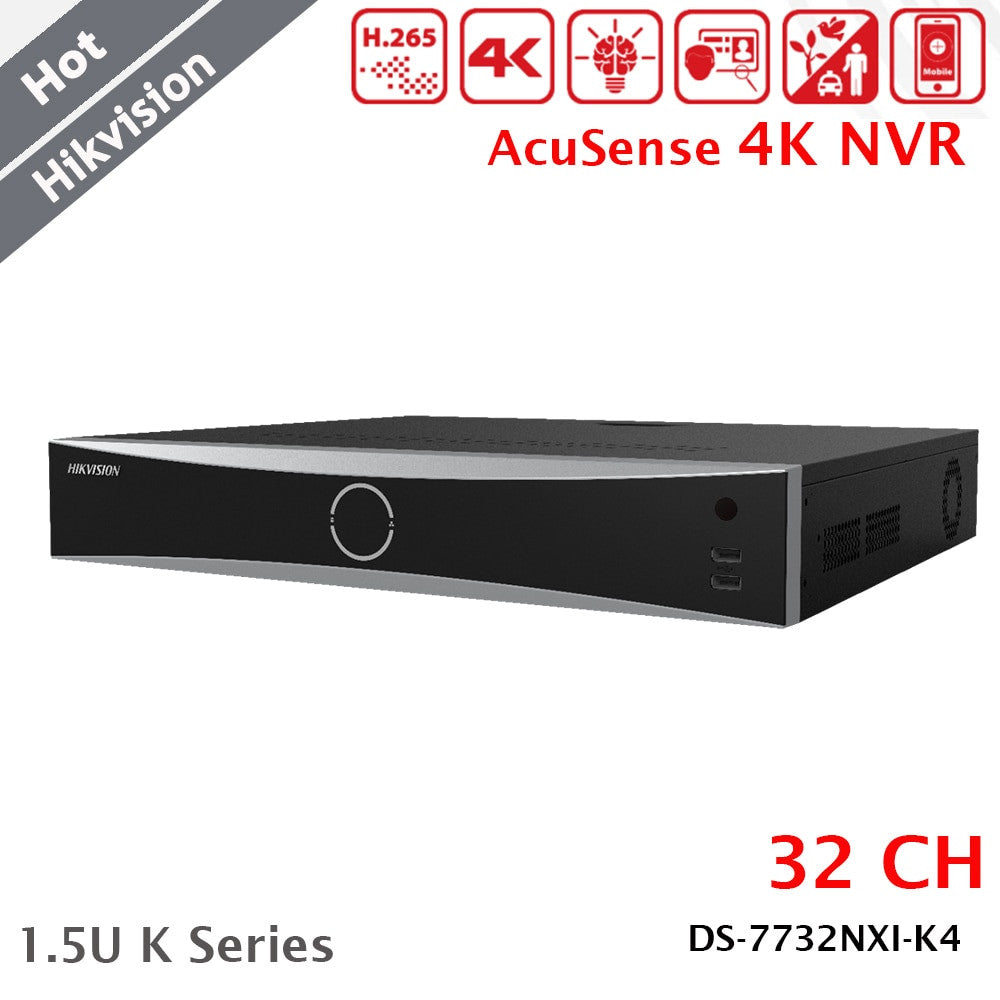Hikvision 32ch NVR 4k 1.5U K Series AcuSense 4 SATA Human Vehicle Recognition