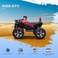 HOMCOM 12V Quad Bike ATV with LED Lights, Music, Backrest, Forward, Backward in Red