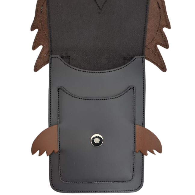 Handmade Leather Mobile Phone Pouch Plus - Hoot Owl - Graphite