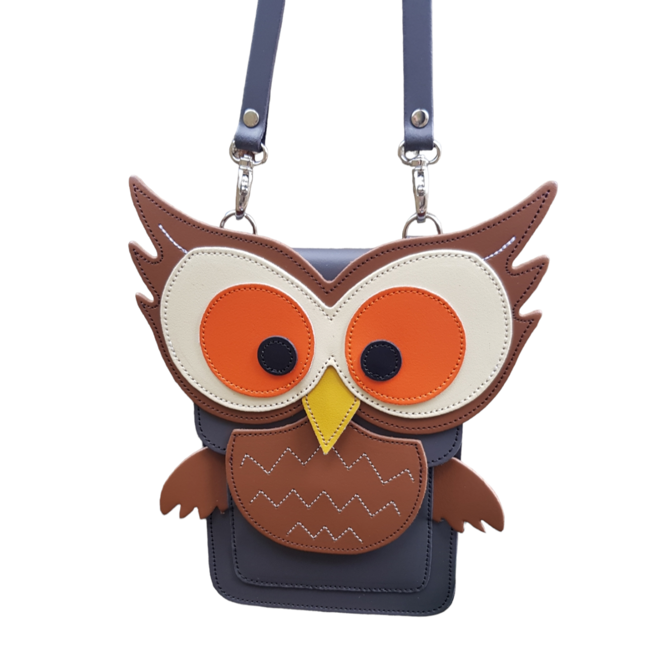 Handmade Leather Mobile Phone Pouch Plus - Hoot Owl - Graphite