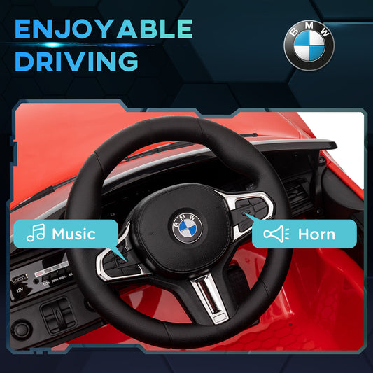 12V BMW M4 Licensed Kids Car with Easy Transport, Remote Control, Suspension, Music, Horn, LED Lights - Red by AIYAPLAY