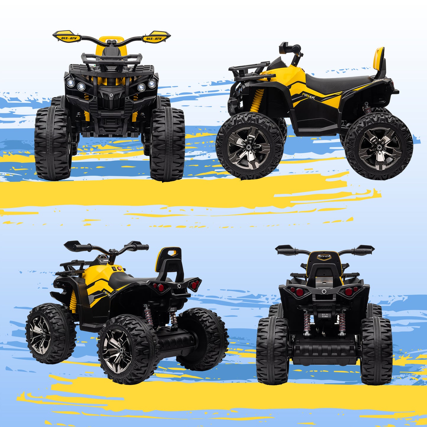 HOMCOM 12V Quad Bike ATV with LED Lights, Music, Backrest, Forward, Backward in Yellow
