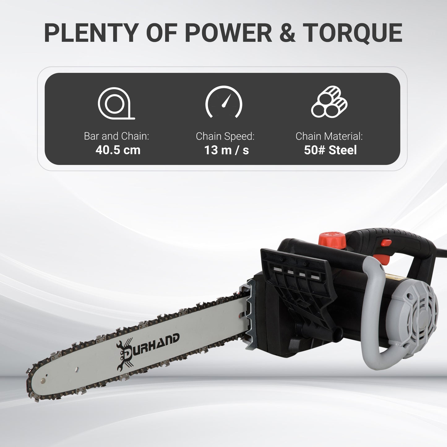 1600W Electric Chainsaw with Double Brake, Tool-Free Chain Tensioning, 40cm Guide Bar & Chain Power Saw to Cut Wood | DURHAND